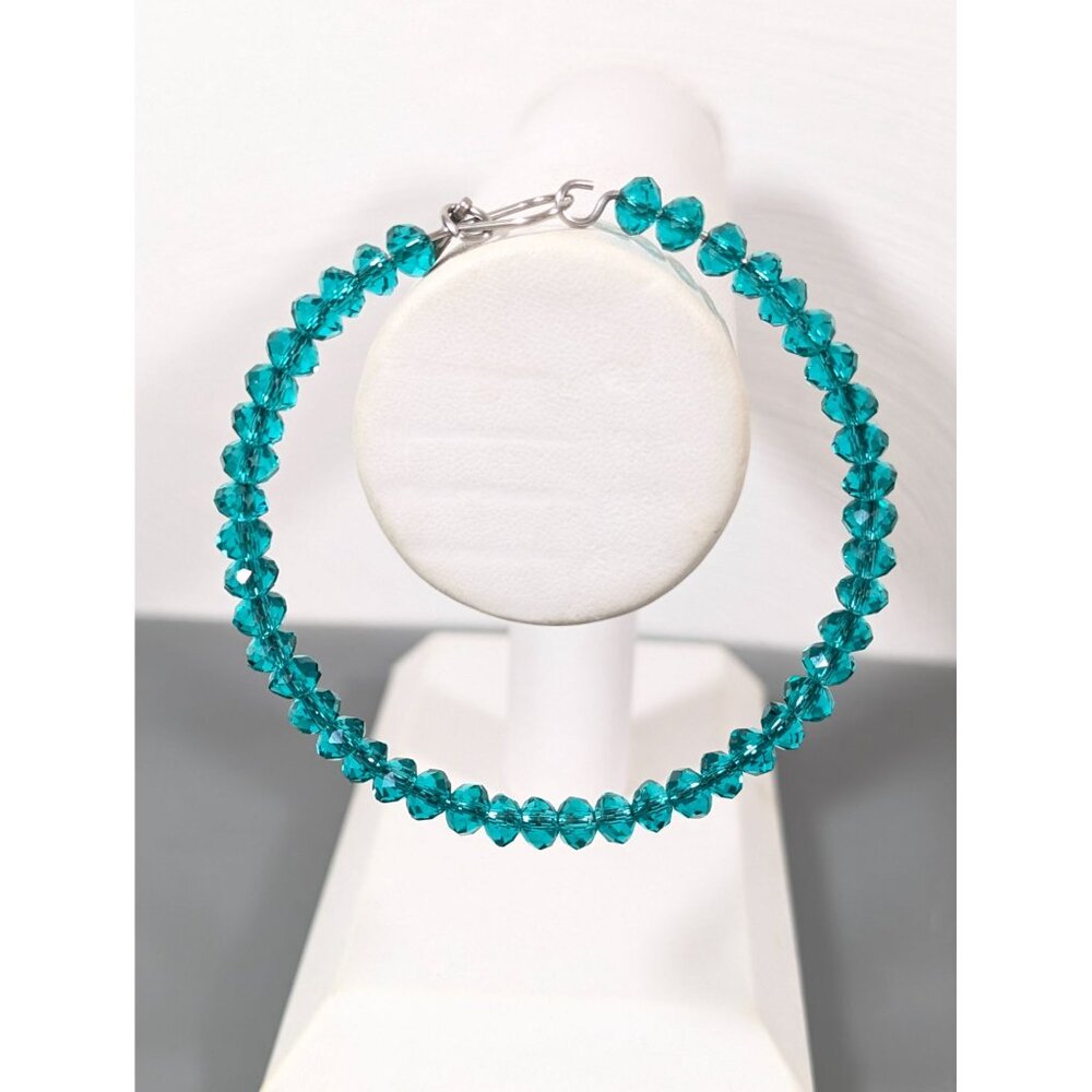 Love This Life Teal Green Faceted Glass Bead Bangle Stacking‎ Bracelet 8"